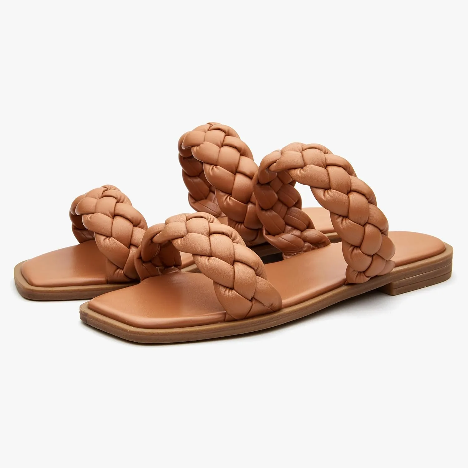 Women's Braided Two Strap Slide Dressy Square Toe Sandal