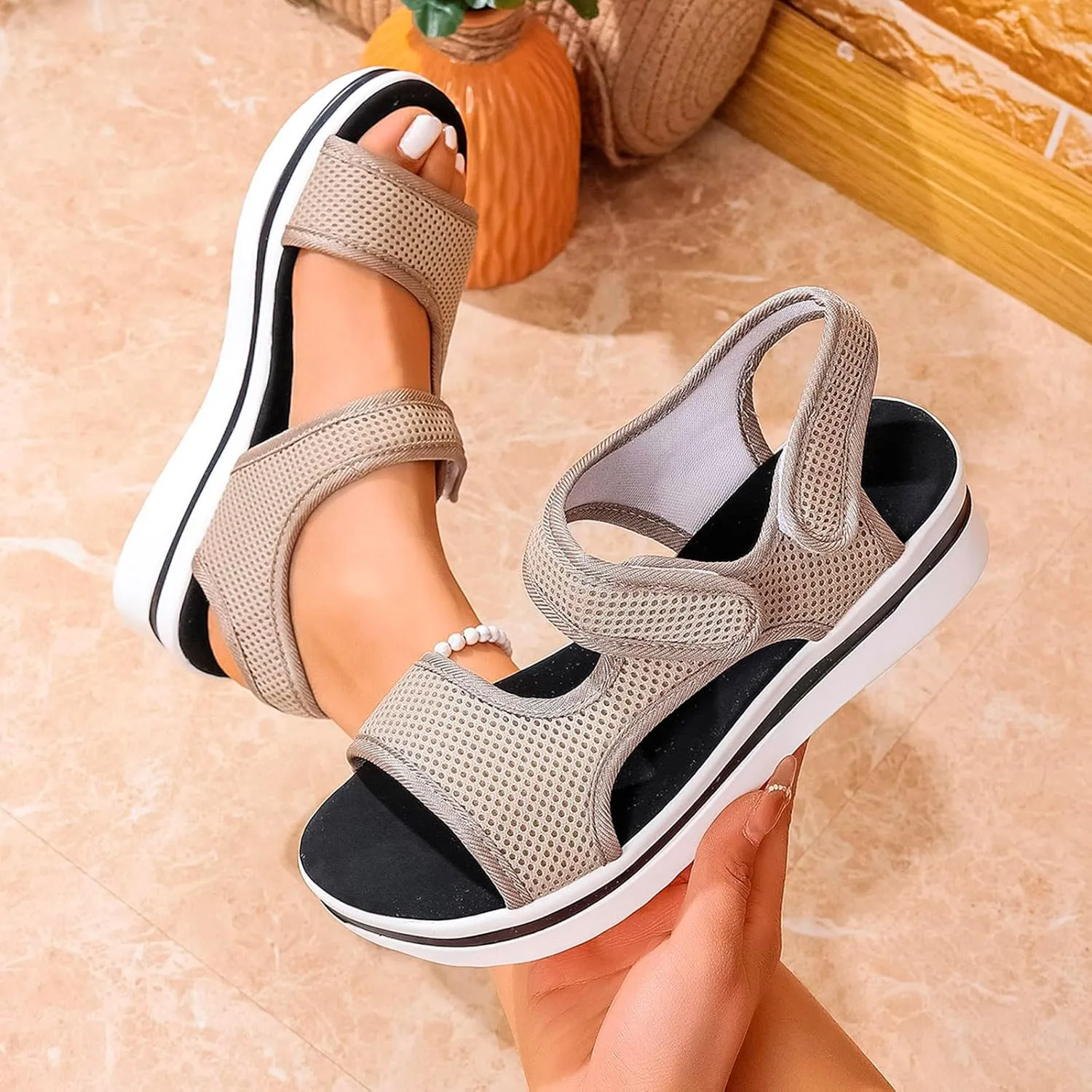 Women's Breathable Orthopedic Sandals Comfortable Walking Arch Support Wide Fit Plantar Fasciitis Sport Athletic Hiking Outdoor Active Summer Dressy Soft Mat Diabetic Tennis Shoes