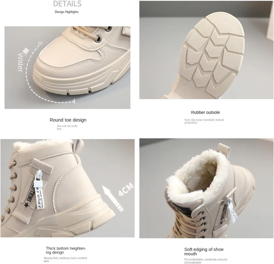 Women's Casual High Top Shoes, Winter Plush Lined Warm Shoes, Thick Soled Lace-up Sports Shoes