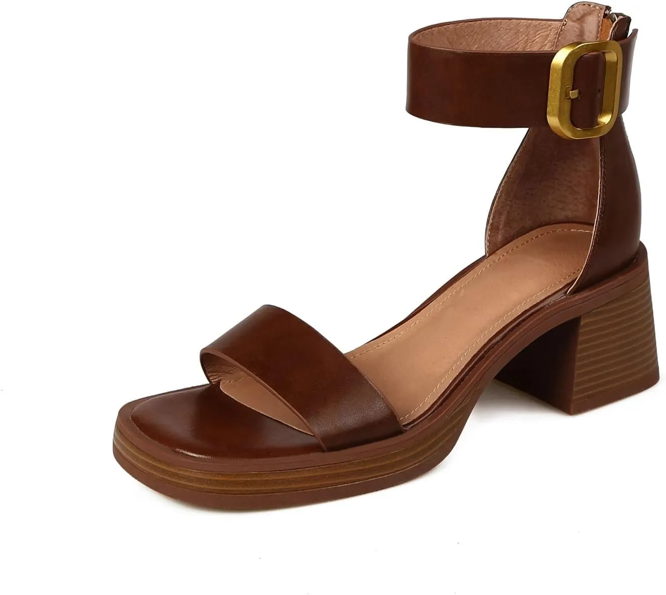 Women's Casual Sandals Fashion Chunky Heel Thick Bottom Square Toe High Heels Beach Party Sandal