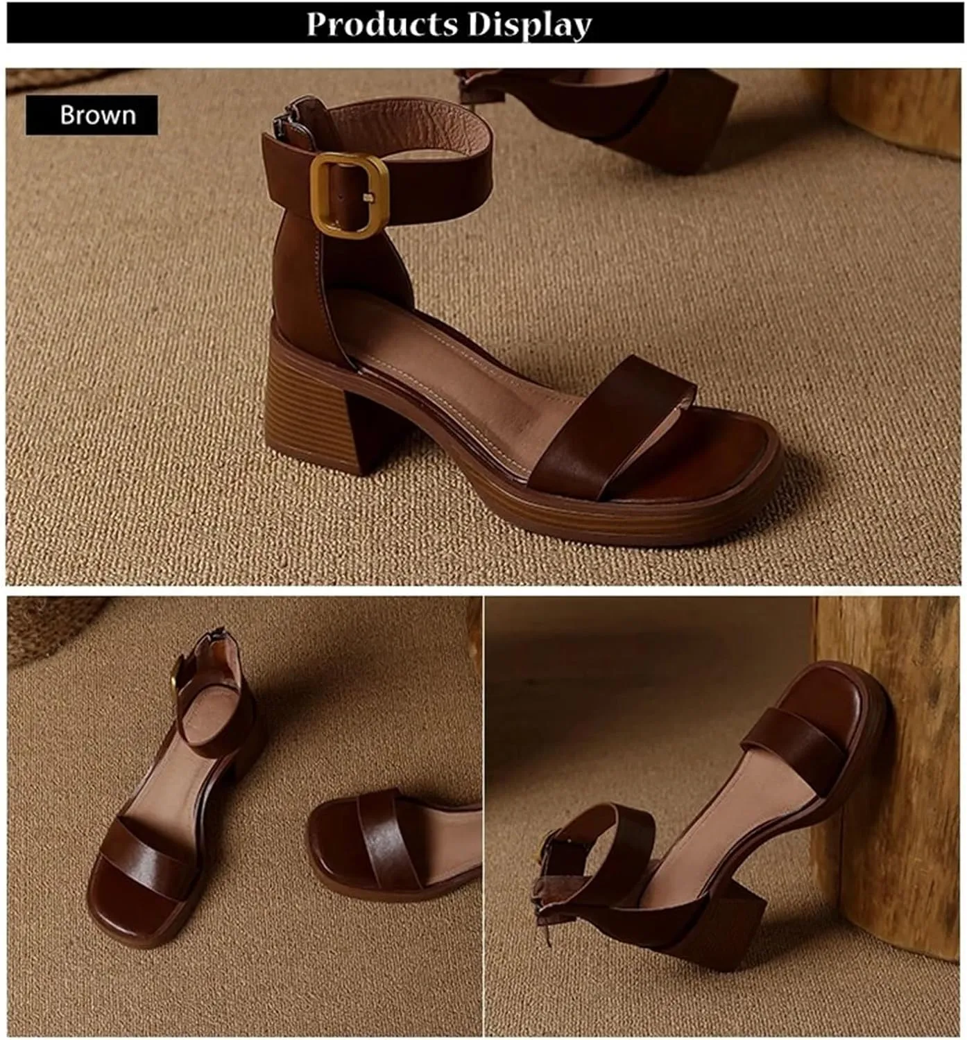 Women's Casual Sandals Fashion Chunky Heel Thick Bottom Square Toe High Heels Beach Party Sandal