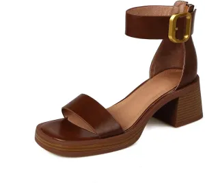 Women's Casual Sandals Fashion Chunky Heel Thick Bottom Square Toe High Heels Beach Party Sandal