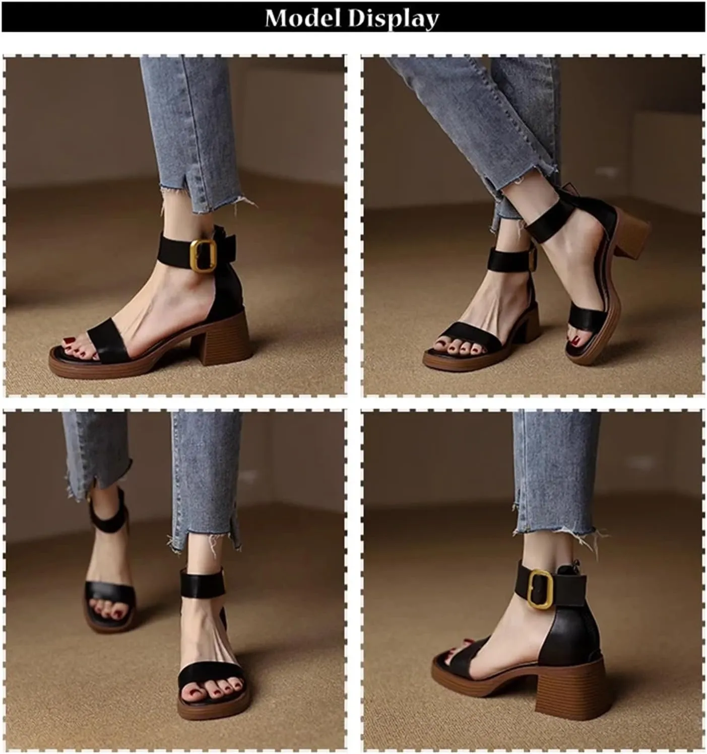 Women's Casual Sandals Fashion Chunky Heel Thick Bottom Square Toe High Heels Beach Party Sandal