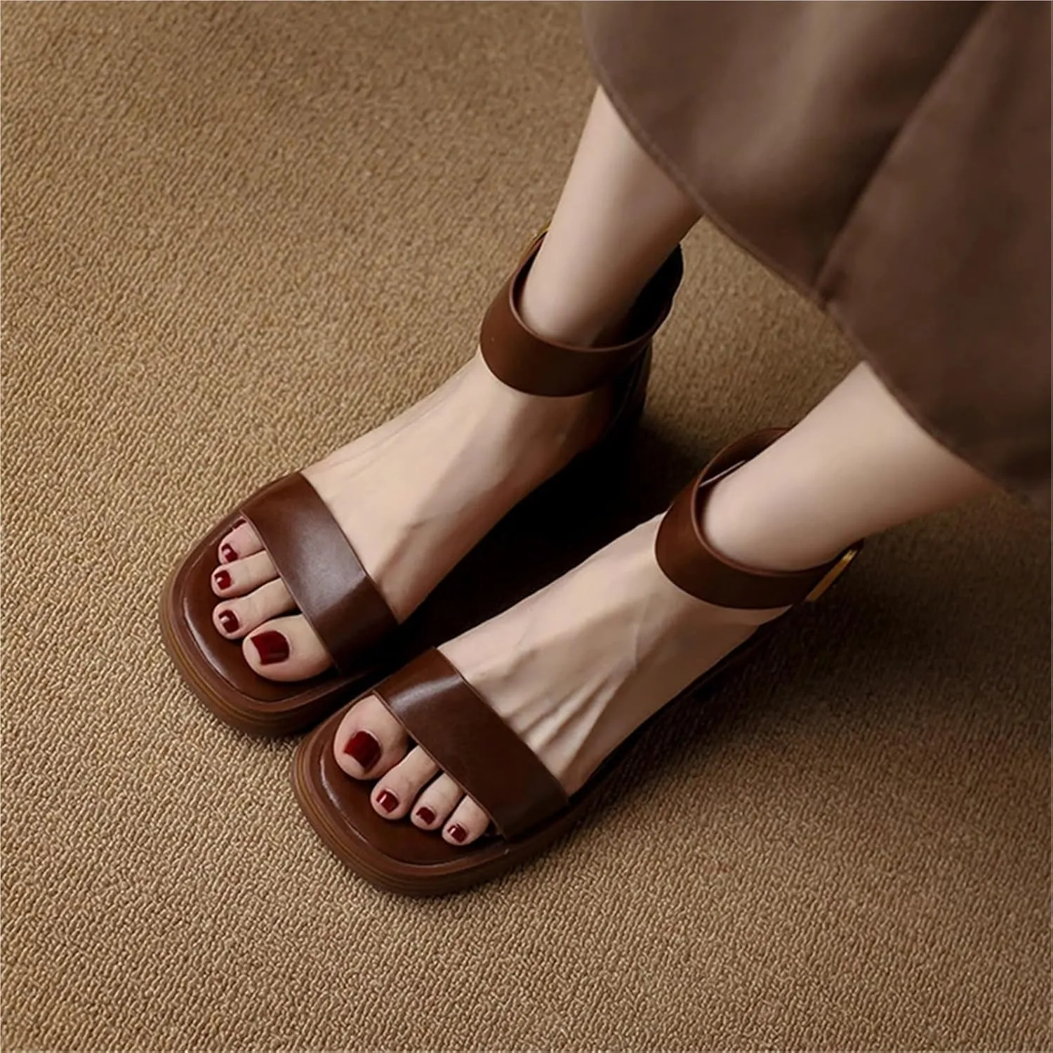 Women's Casual Sandals Fashion Chunky Heel Thick Bottom Square Toe High Heels Beach Party Sandal
