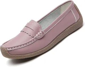 Women's Casual Soft Genuine Leather Flats Shoes Comfortable Penny Loafers Slip-Ons Softsole Driving Walking Moccasins Boat Shoes