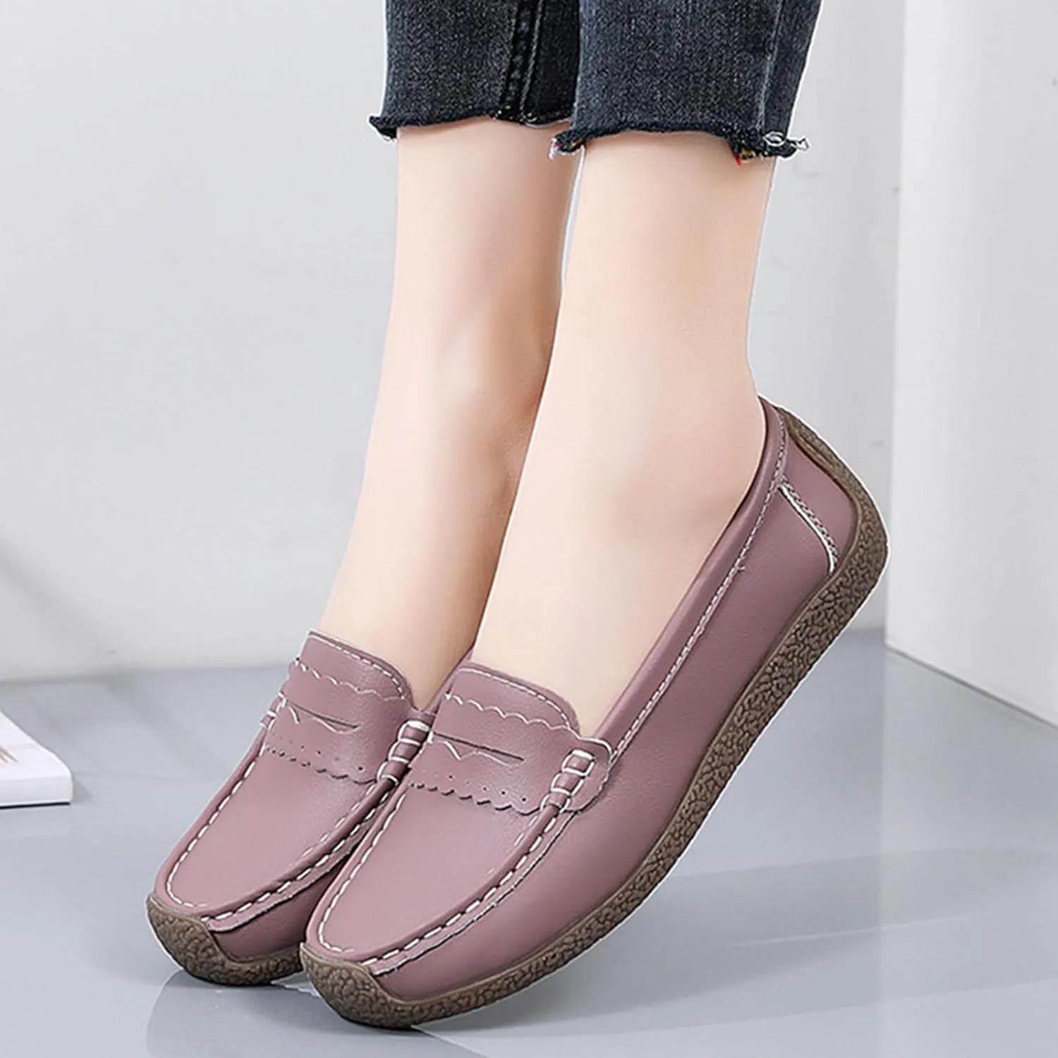 Women's Casual Soft Genuine Leather Flats Shoes Comfortable Penny Loafers Slip-Ons Softsole Driving Walking Moccasins Boat Shoes