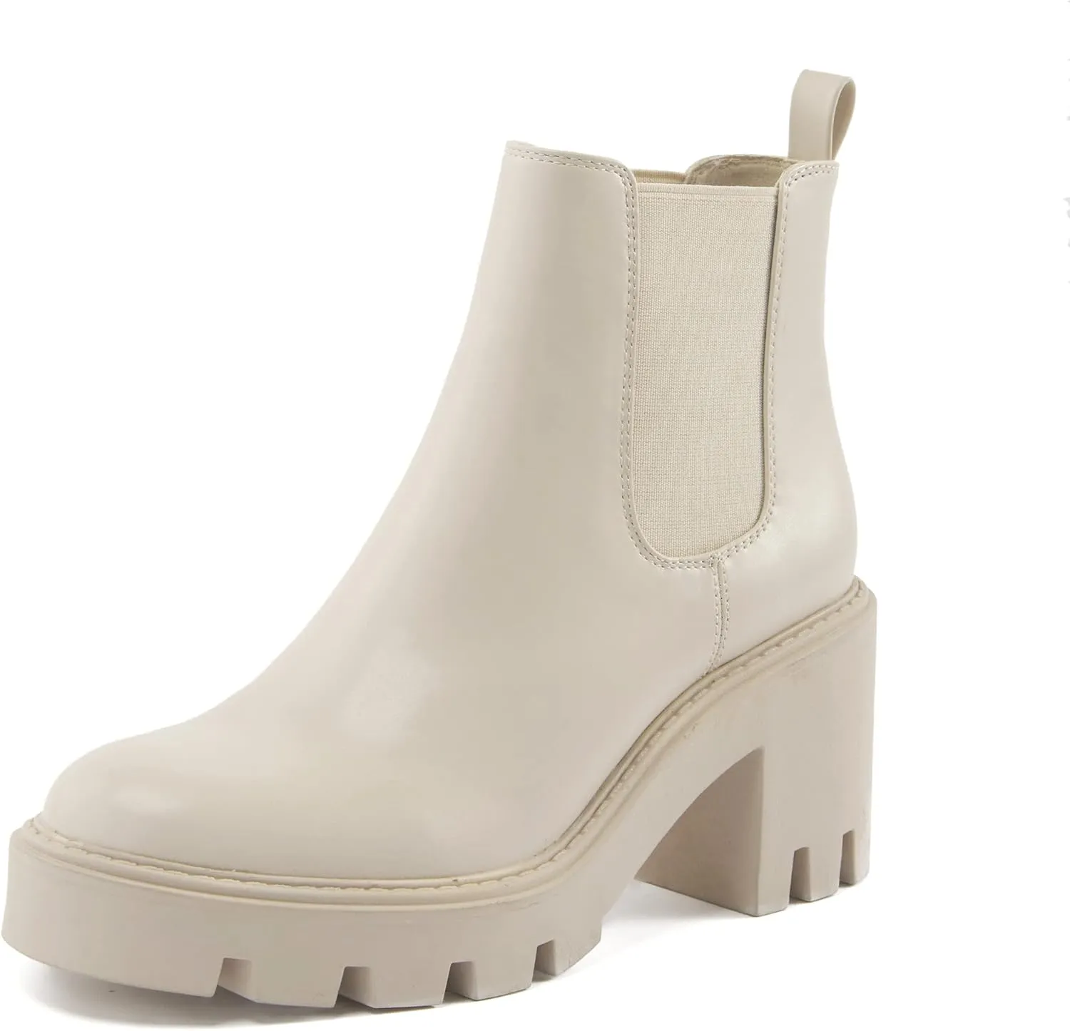 Women's Chelsea Boots Fashion Platform High Heel Ankle Booties Round Toe Casual Elastic Chunky Block Heel Boots