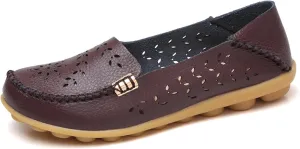 Women's Comfort Walking Boat Shoe Slip on Flat Shoes Ladies Dressy Moccasins Driving Penny Loafers Leather Breathable On Casual Comfortable Orthopedic Soft Sole Flats Nurse Loafer Round Toe