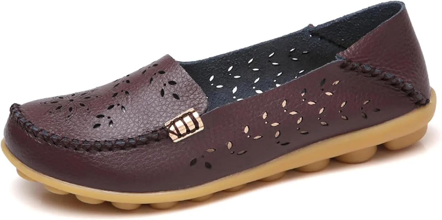 Women's Comfort Walking Boat Shoe Slip on Flat Shoes Ladies Dressy Moccasins Driving Penny Loafers Leather Breathable On Casual Comfortable Orthopedic Soft Sole Flats Nurse Loafer Round Toe