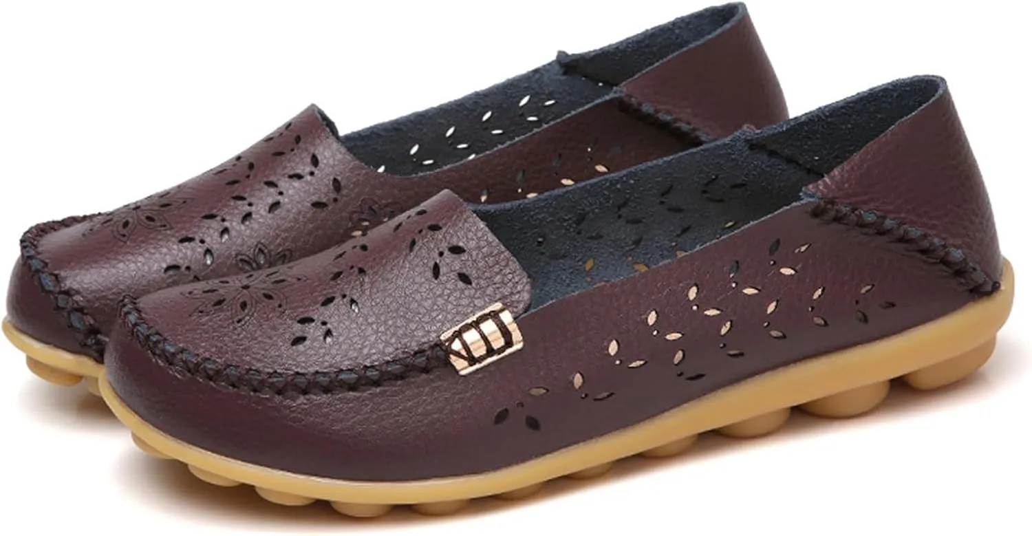 Women's Comfort Walking Boat Shoe Slip on Flat Shoes Ladies Dressy Moccasins Driving Penny Loafers Leather Breathable On Casual Comfortable Orthopedic Soft Sole Flats Nurse Loafer Round Toe