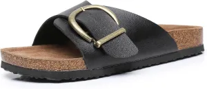 Women's Cork Footbed Sandals Cow Suede Slide Sandals for Women with Adjustable Strap Buckle Open Toe Beach Sandals