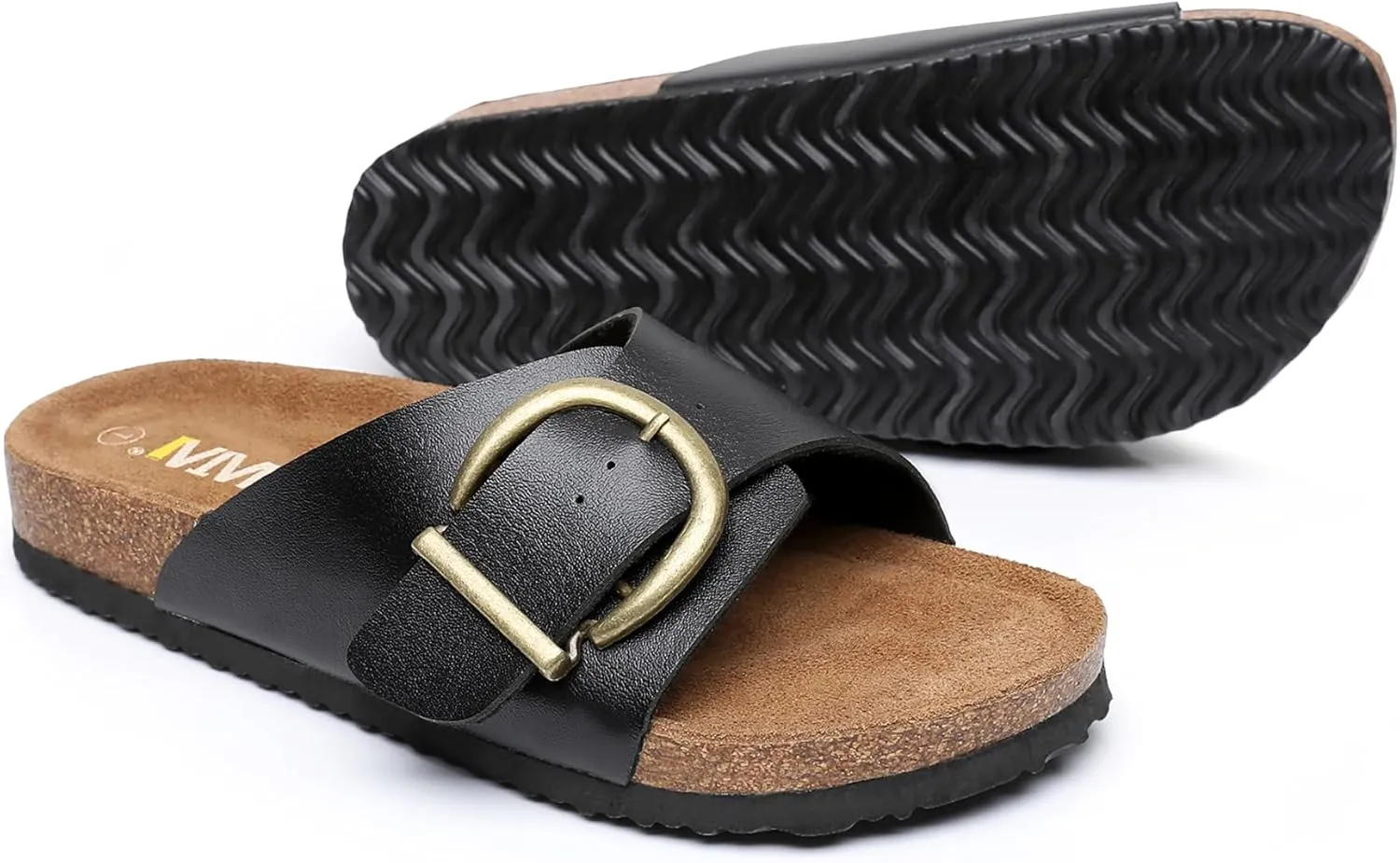 Women's Cork Footbed Sandals Cow Suede Slide Sandals for Women with Adjustable Strap Buckle Open Toe Beach Sandals