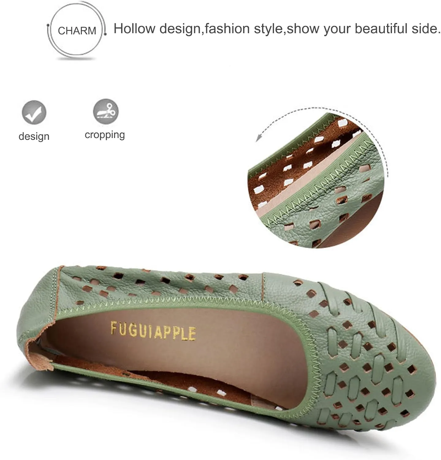 Women's Cowhide Cutout Soft Sole Loafers,Breathable Comfortable Slip On Driving Shoes Casual Walking Shoes