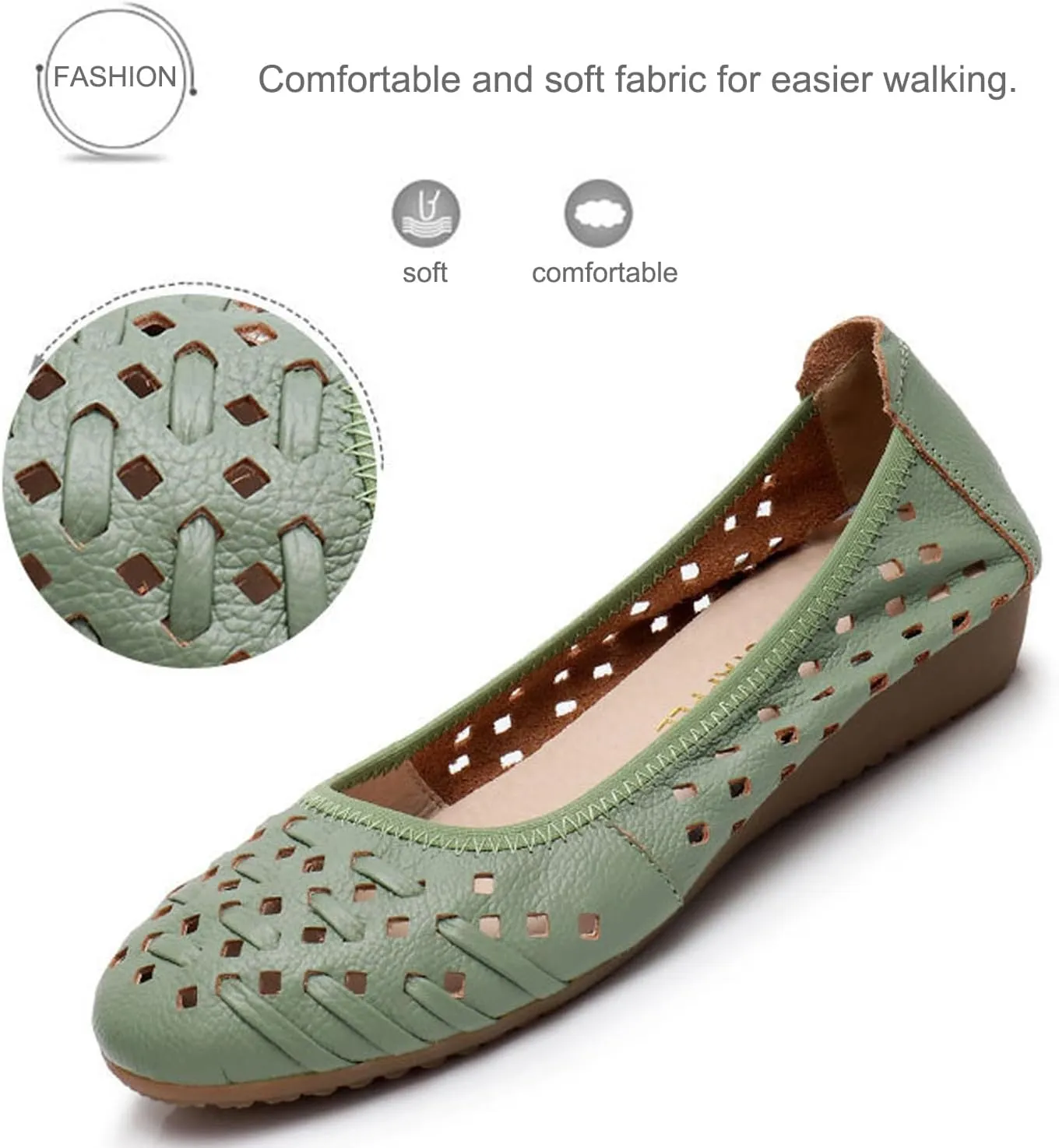 Women's Cowhide Cutout Soft Sole Loafers,Breathable Comfortable Slip On Driving Shoes Casual Walking Shoes