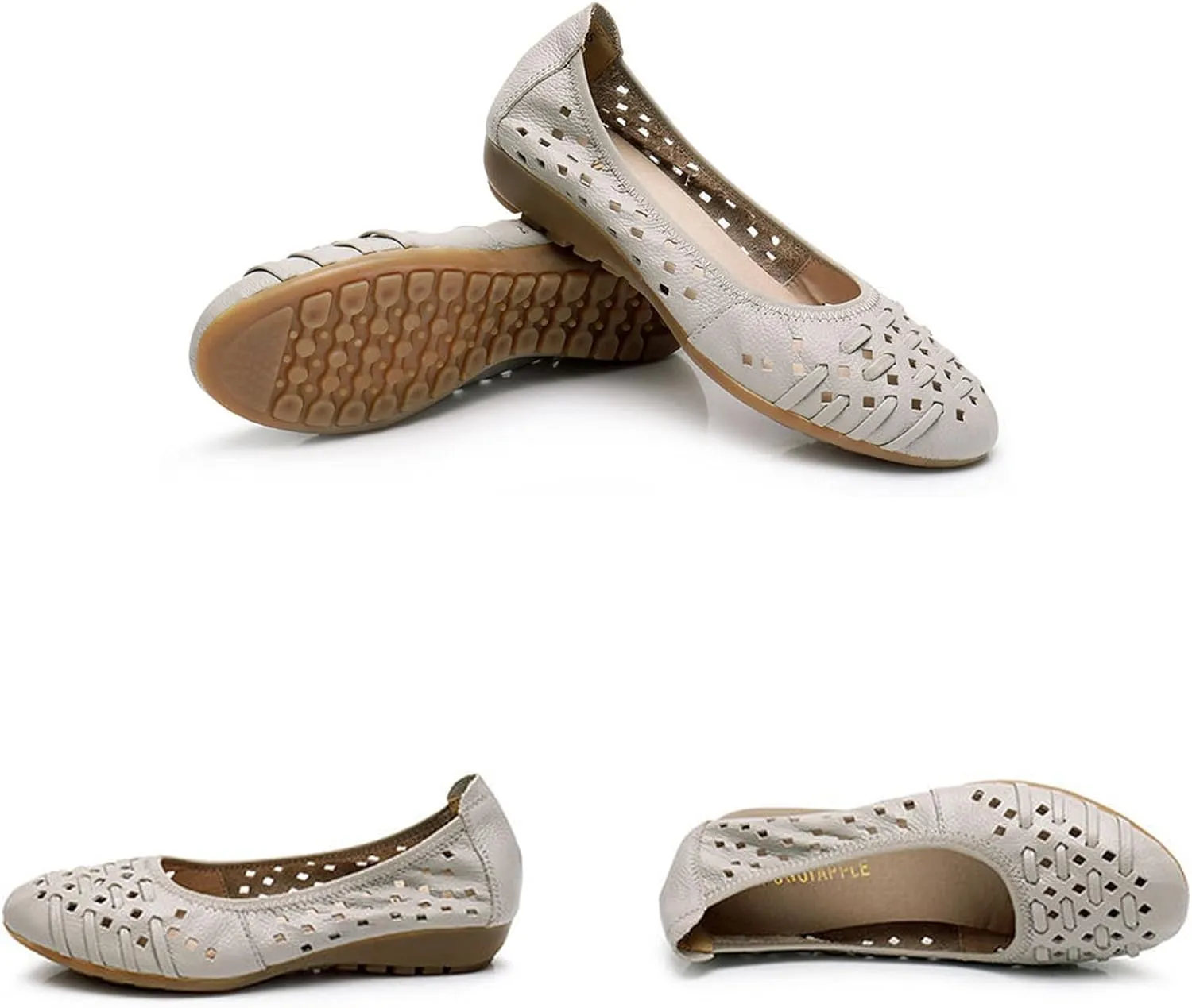 Women's Cowhide Cutout Soft Sole Loafers,Breathable Comfortable Slip On Driving Shoes Casual Walking Shoes