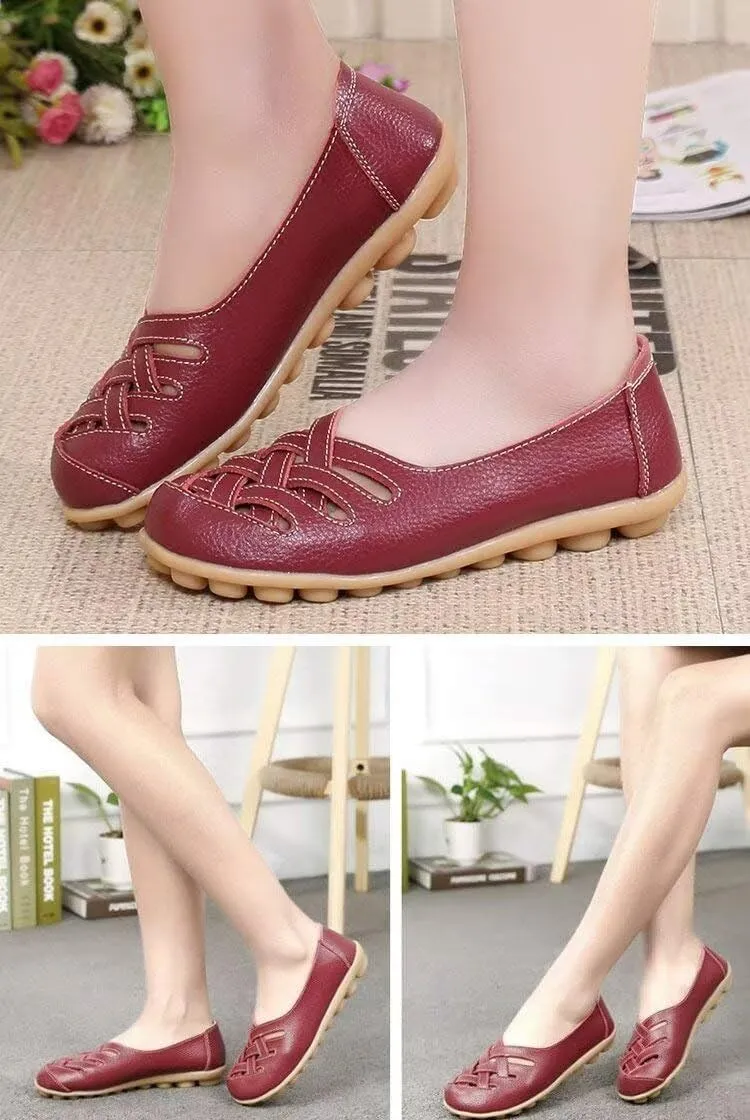Women's Cowhide Leather Loafers Flats Sandals Slip-On