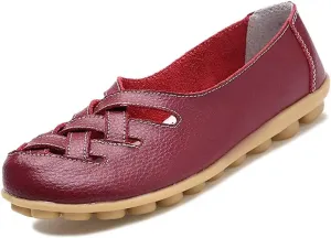 Women's Cowhide Leather Loafers Flats Sandals Slip-On