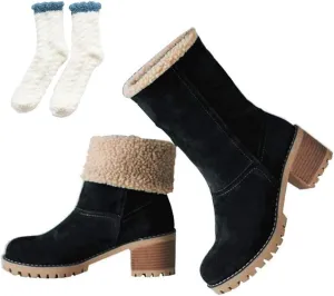 Women's Dotmalls Boots,Non-Slip Dotmalls Seniors' Chunky Heel Winter Boots, Dotmalls Winter Warm Snow Ankle Boots Shoes Fuzzy Ankle Cotton High Heel Boots