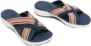 Womens Elastic Cross Straps Sandals Comfortable Wedge Open Toe Correction Slip-on Slippers Summer Casual Trendy Beach Couple Shoes Flip Flops