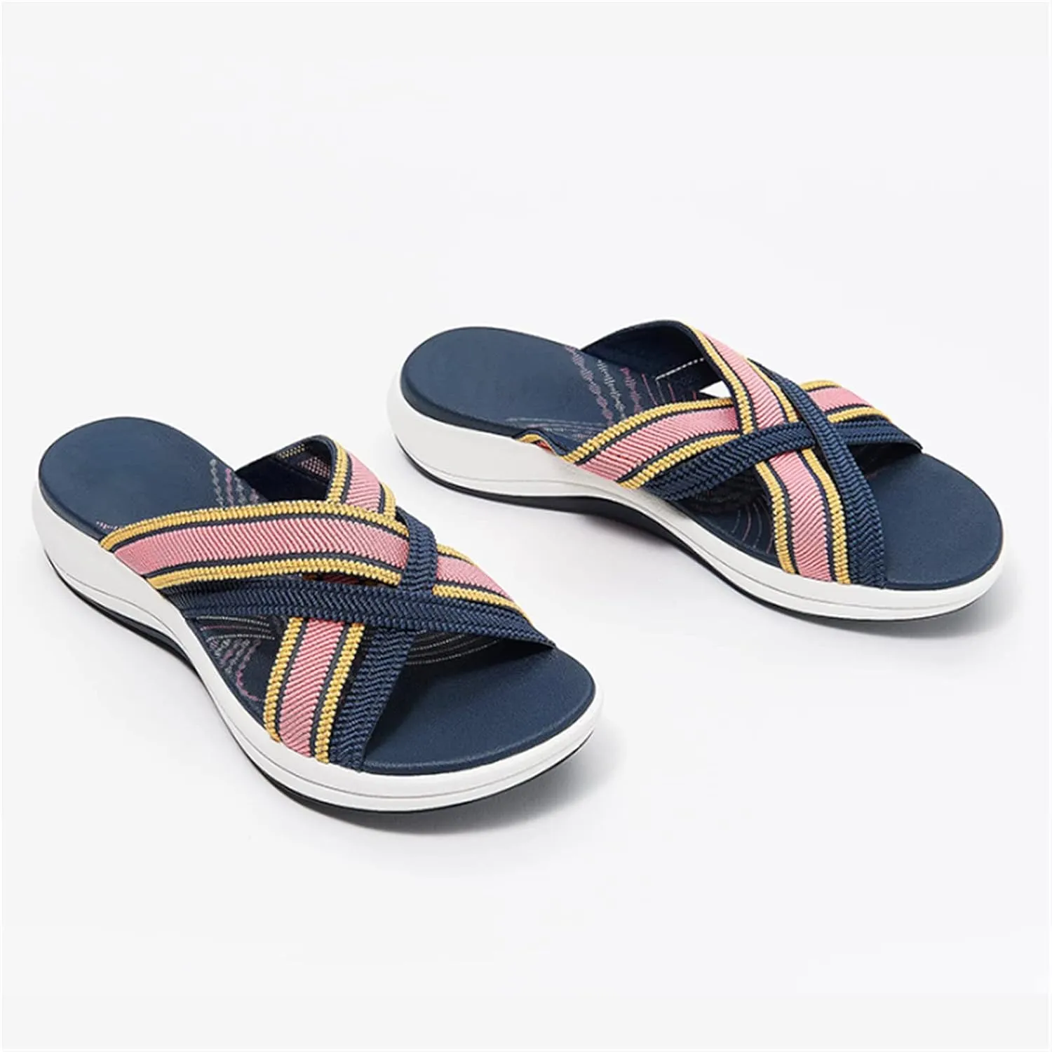 Womens Elastic Cross Straps Sandals Comfortable Wedge Open Toe Correction Slip-on Slippers Summer Casual Trendy Beach Couple Shoes Flip Flops