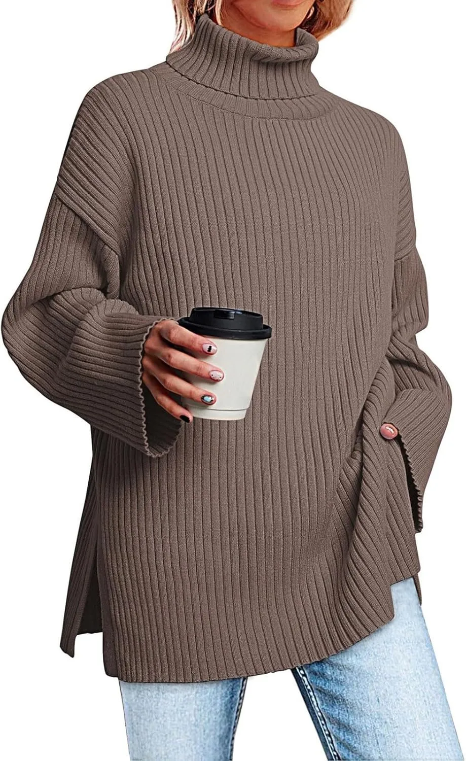 Womens Fall Sweaters Turtleneck Long Sleeve Asymmetric Hem Pullover Knit Oversized Sweater Tops Phat Farm