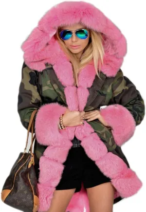 Women's Faux Fur Lined Coat Hooded Warm Winter Outwear Thicken Jackets Parka Long Cardigan
