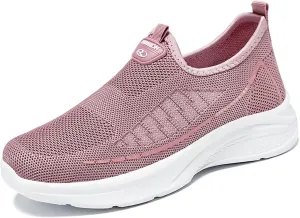 Women's Flat Breathable Fly Woven Mesh Sneakers,Casual Fashion Non-Slip Walking Shoes Comfortable Soft Sole Slip-on Loafers Tennis Shoes