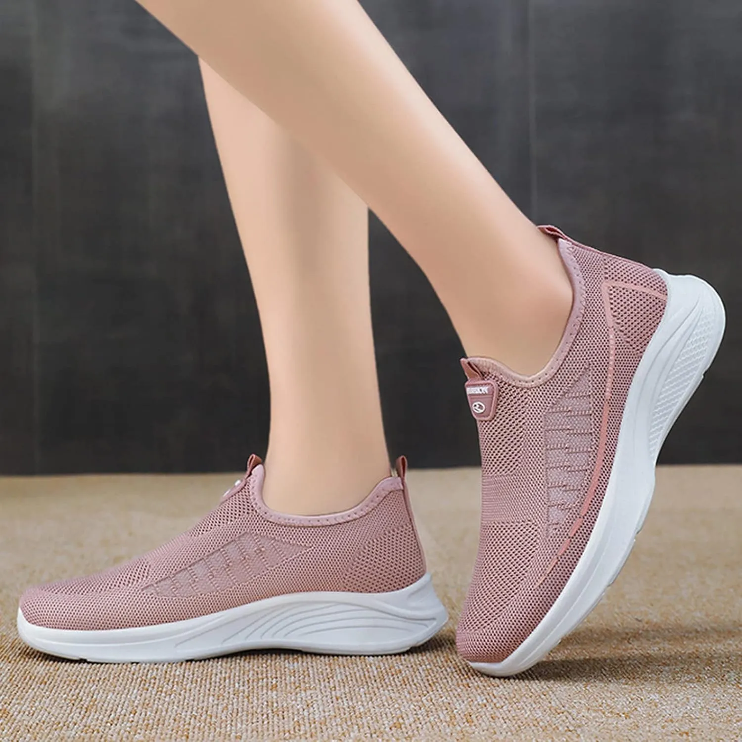 Women's Flat Breathable Fly Woven Mesh Sneakers,Casual Fashion Non-Slip Walking Shoes Comfortable Soft Sole Slip-on Loafers Tennis Shoes