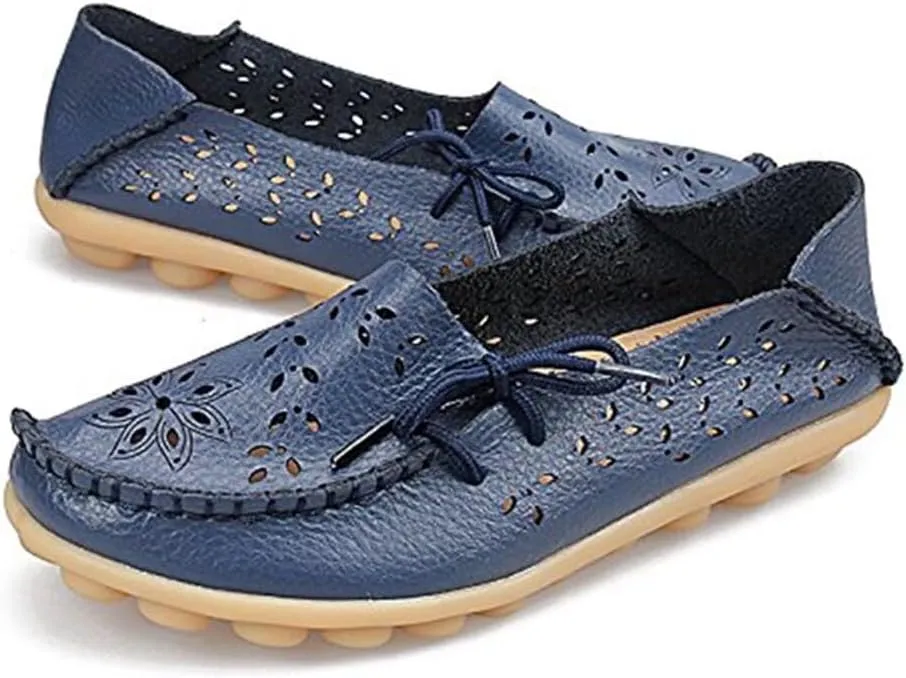 Women's Floral Leather Slipper Loafers Flat Shoes Slip-Ons