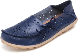 Women's Floral Leather Slipper Loafers Flat Shoes Slip-Ons