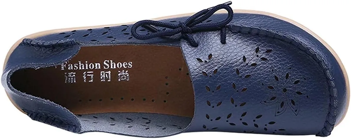 Women's Floral Leather Slipper Loafers Flat Shoes Slip-Ons