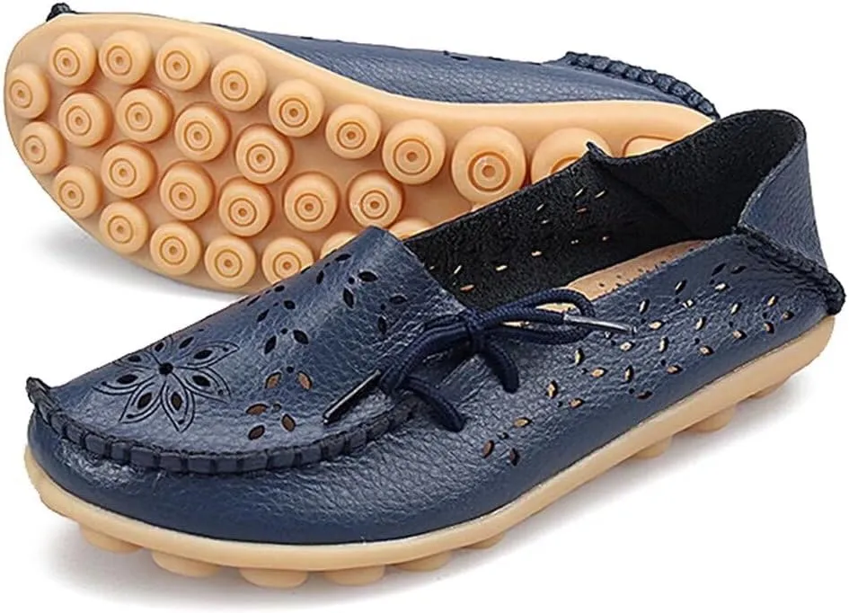 Women's Floral Leather Slipper Loafers Flat Shoes Slip-Ons