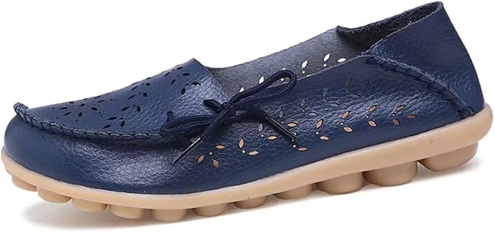 Women's Floral Leather Slipper Loafers Flat Shoes Slip-Ons
