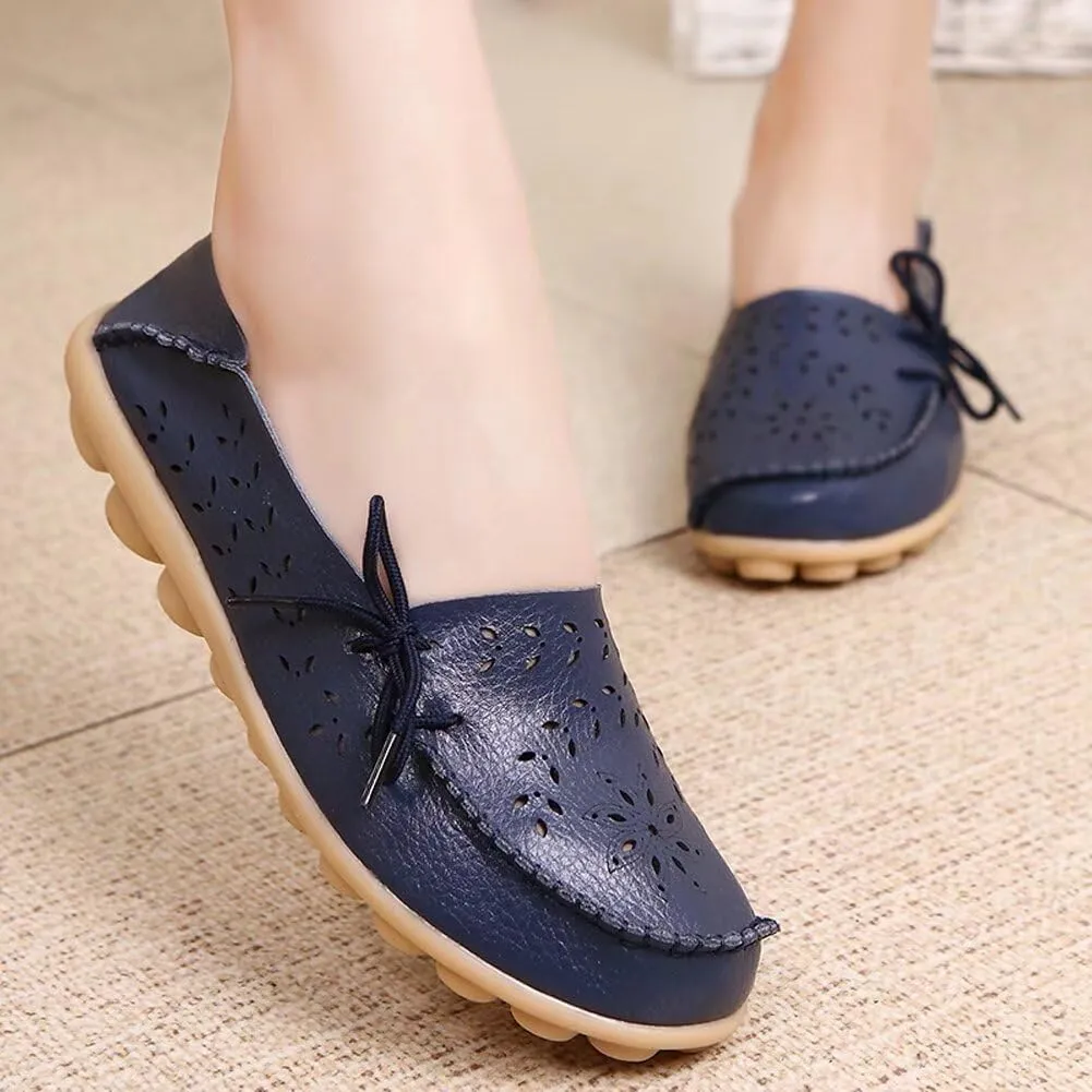 Women's Floral Leather Slipper Loafers Flat Shoes Slip-Ons
