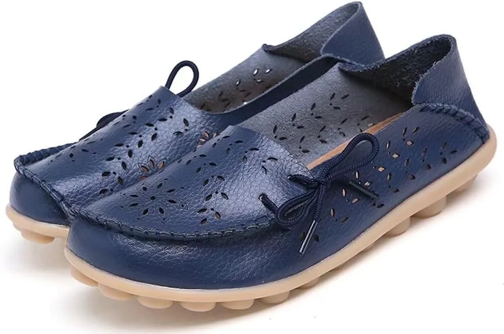 Women's Floral Leather Slipper Loafers Flat Shoes Slip-Ons