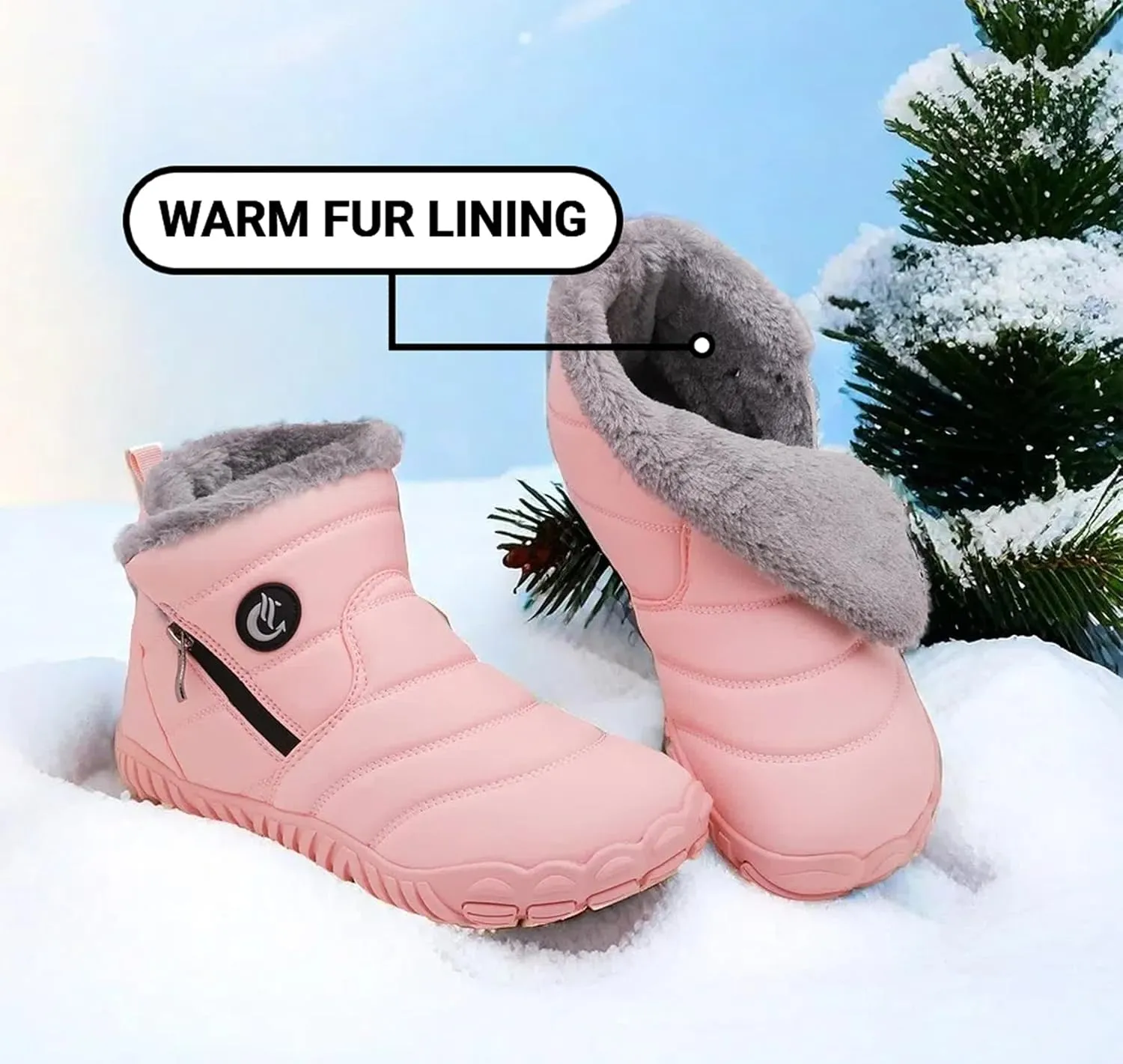 Womens Fur Lined Snow Boots Ladies Warm Winter Boots Non Slip Outdoor Boot Fashion Zip Booties