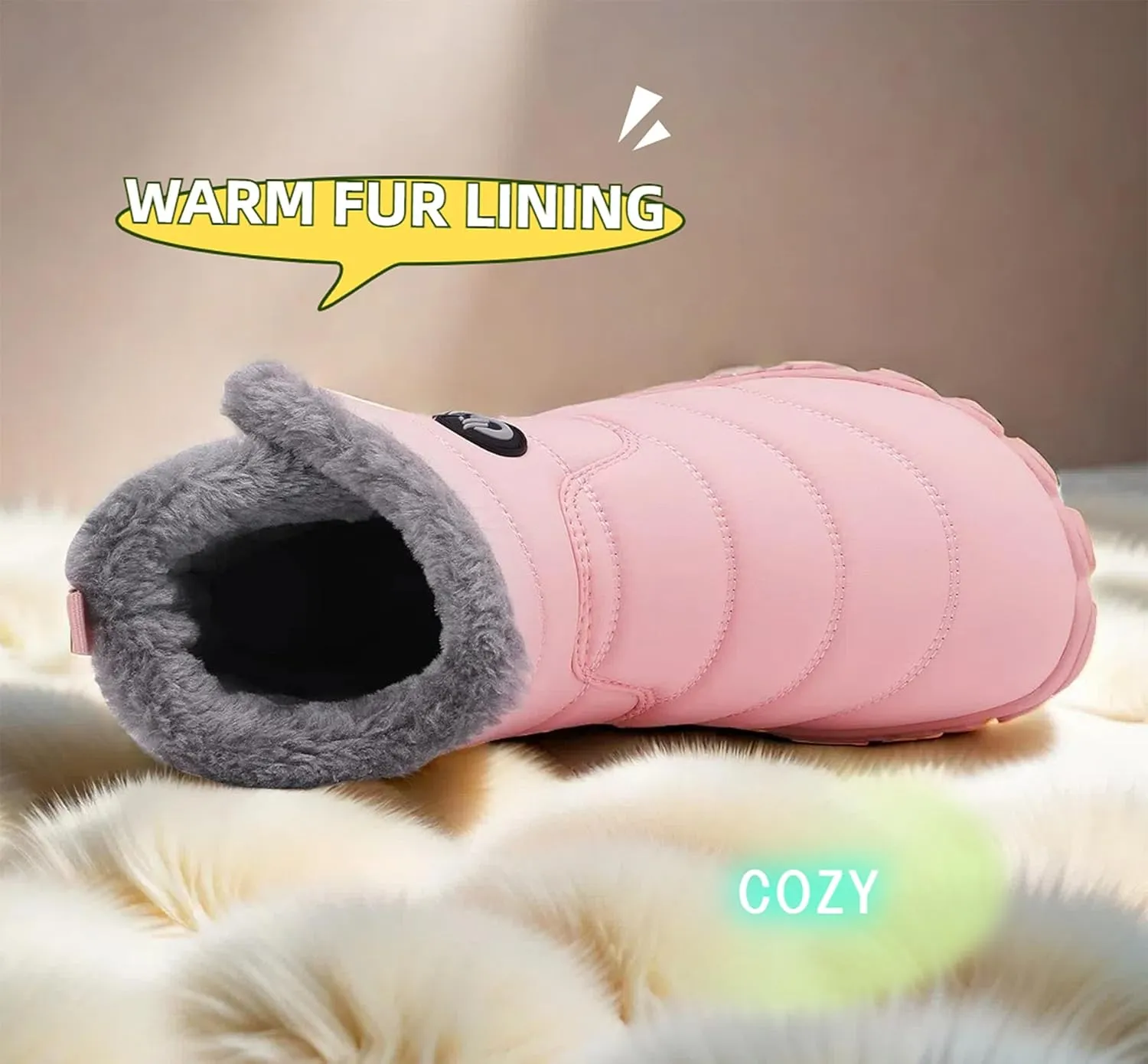 Womens Fur Lined Snow Boots Ladies Warm Winter Boots Non Slip Outdoor Boot Fashion Zip Booties