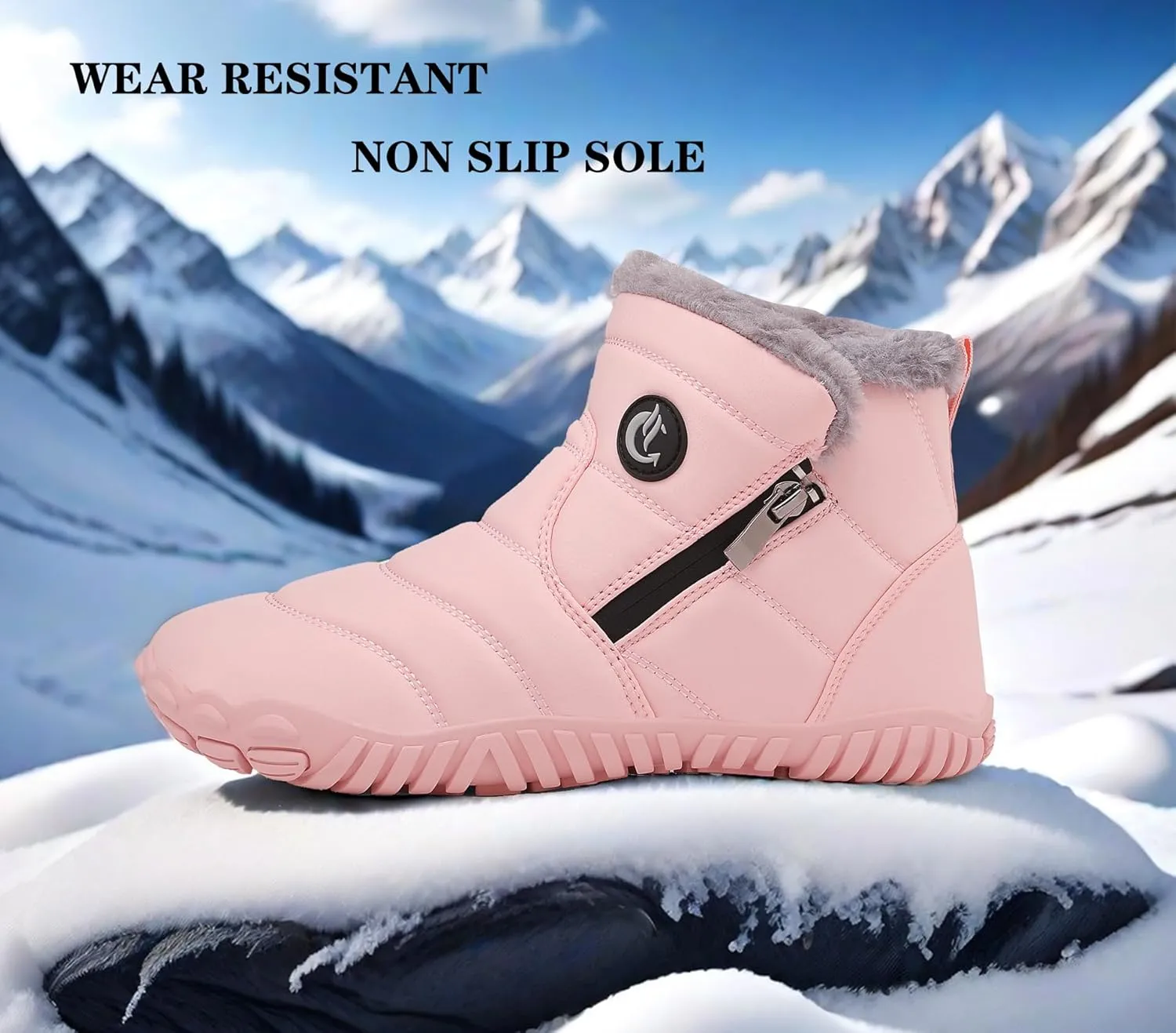 Womens Fur Lined Snow Boots Ladies Warm Winter Boots Non Slip Outdoor Boot Fashion Zip Booties
