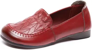 Women's Genuine Leather Flats Loafers,Slip On Shallow Mouth Beef Tendon Soft Sole Mom Walking Shoes,Lightweight Comfort Business Driving Work Office Casual Shoes