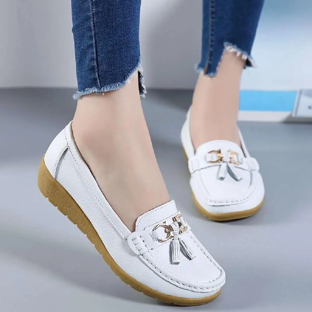 Women's Genuine Leather Platform Loafers Classic Casual Comfort Slip-On Shoes Soft Sole Dress Shoes