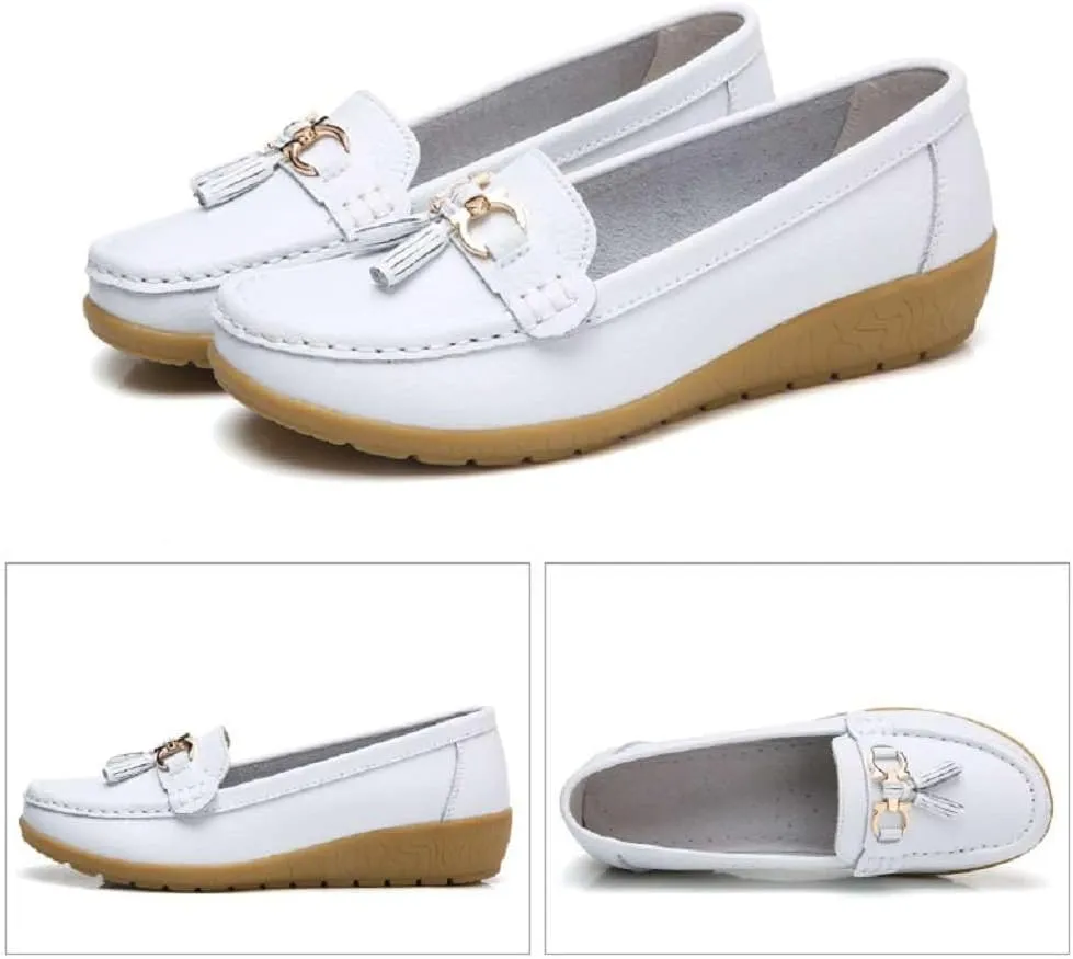 Women's Genuine Leather Platform Loafers Classic Casual Comfort Slip-On Shoes Soft Sole Dress Shoes