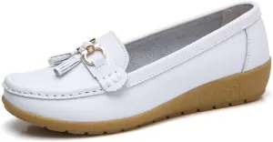 Women's Genuine Leather Platform Loafers Classic Casual Comfort Slip-On Shoes Soft Sole Dress Shoes