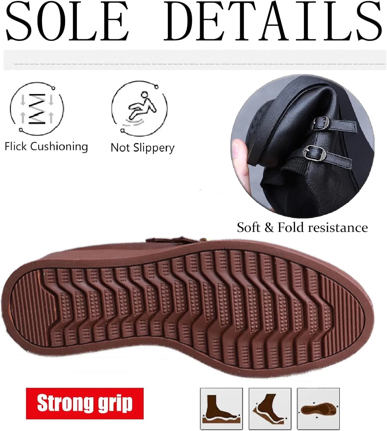 Women's Genuine Leather Wedge Loafers with Adjust Buckle Strap Casual Comfortable Round Toe Slip On Soft Platform Walking Shoes for Daily Driving Work Mom Shoes