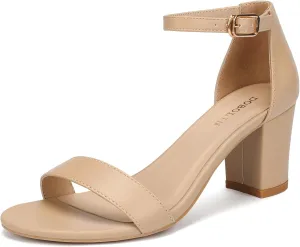 Women's Heeled Sandals Open Toe Ankle Strap 2.5-Inch Chunky Heels Dress Shoes Wide Feet Friendly