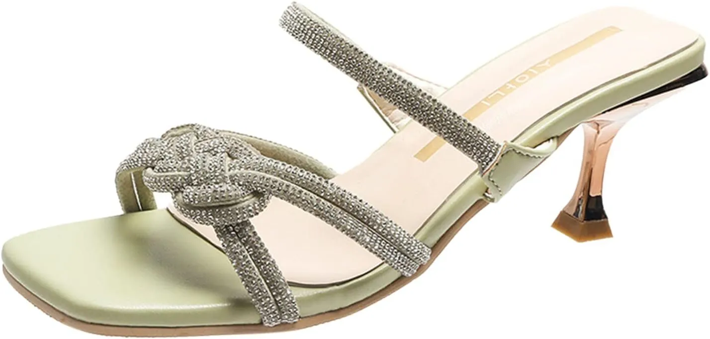 Women's Heeled Sandals Open Toe Stiletto Heel Slingback Pumps Square Toe Double Strap Mules for Part𝐲 Wedding