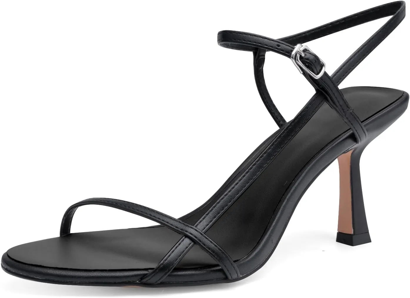 Women's Heeled Sandals Round Open Toe Strappy Slingback High Heels Ankle Strap Sandals