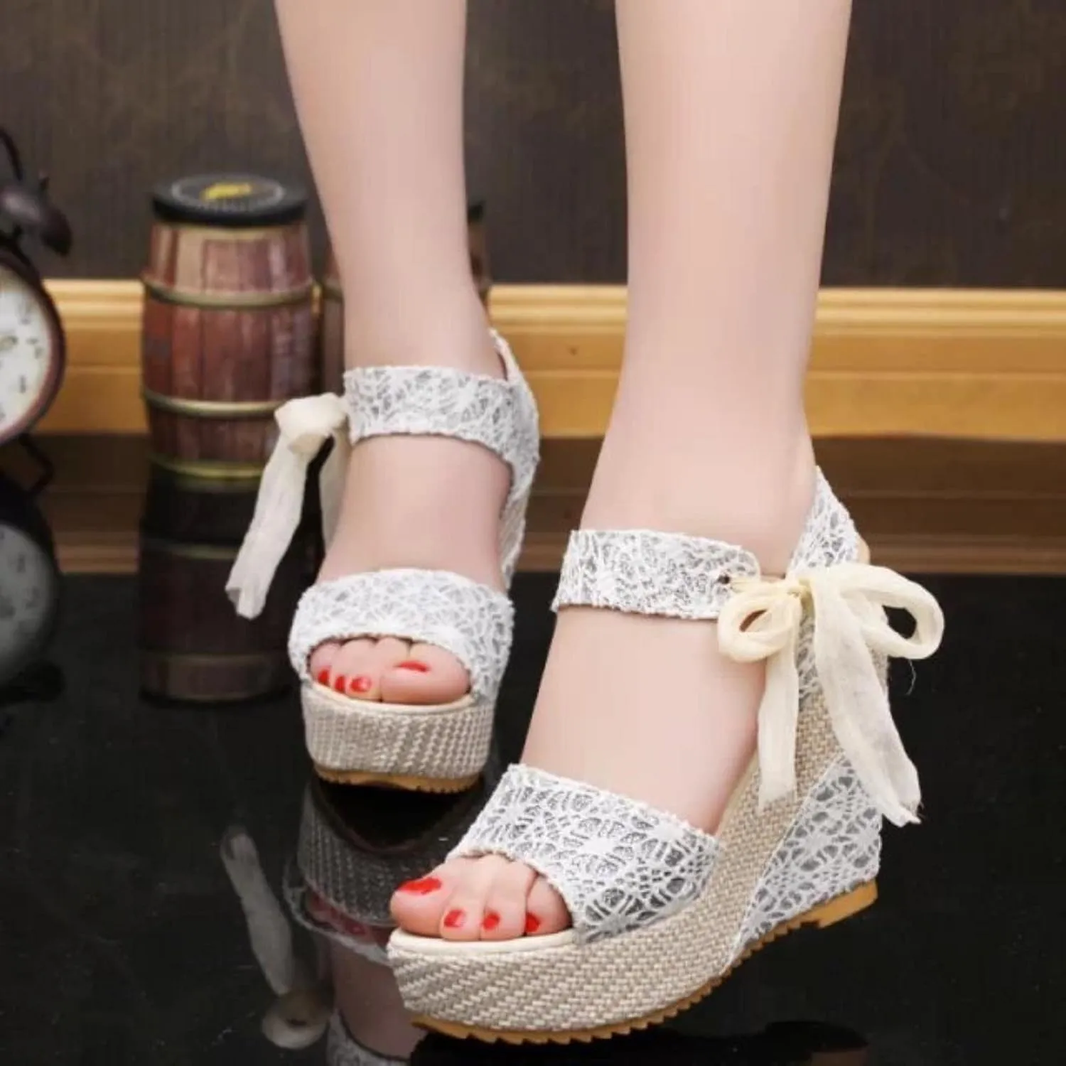 Womens Heels Leisure Print Bohemia Wedges Women Shoes Sandal Summer Sandals Hook&Loop Platform High Heels Shoes Woman-Black,40 high Heels