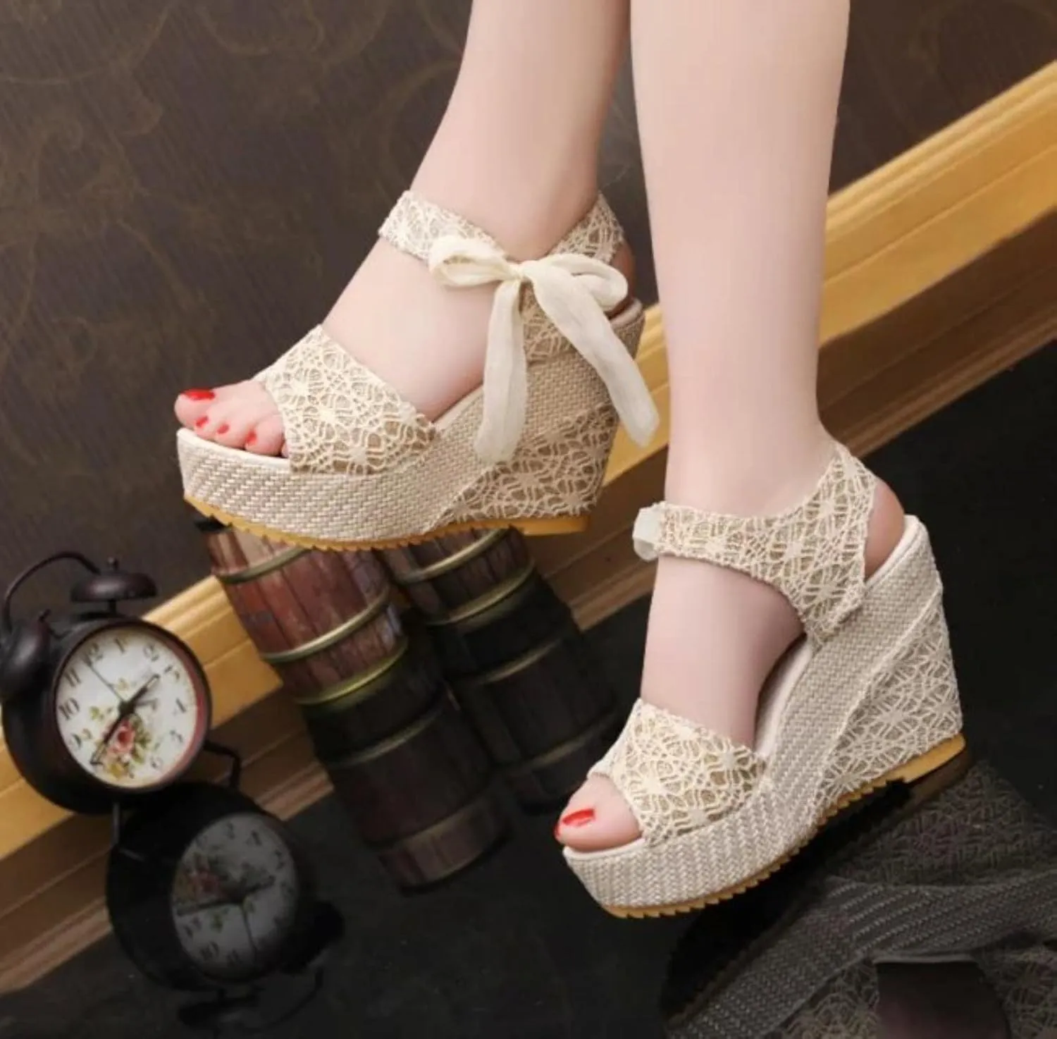 Womens Heels Leisure Print Bohemia Wedges Women Shoes Sandal Summer Sandals Hook&Loop Platform High Heels Shoes Woman-Black,40 high Heels