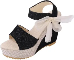 Womens Heels Leisure Print Bohemia Wedges Women Shoes Sandal Summer Sandals Hook&Loop Platform High Heels Shoes Woman-Black,40 high Heels