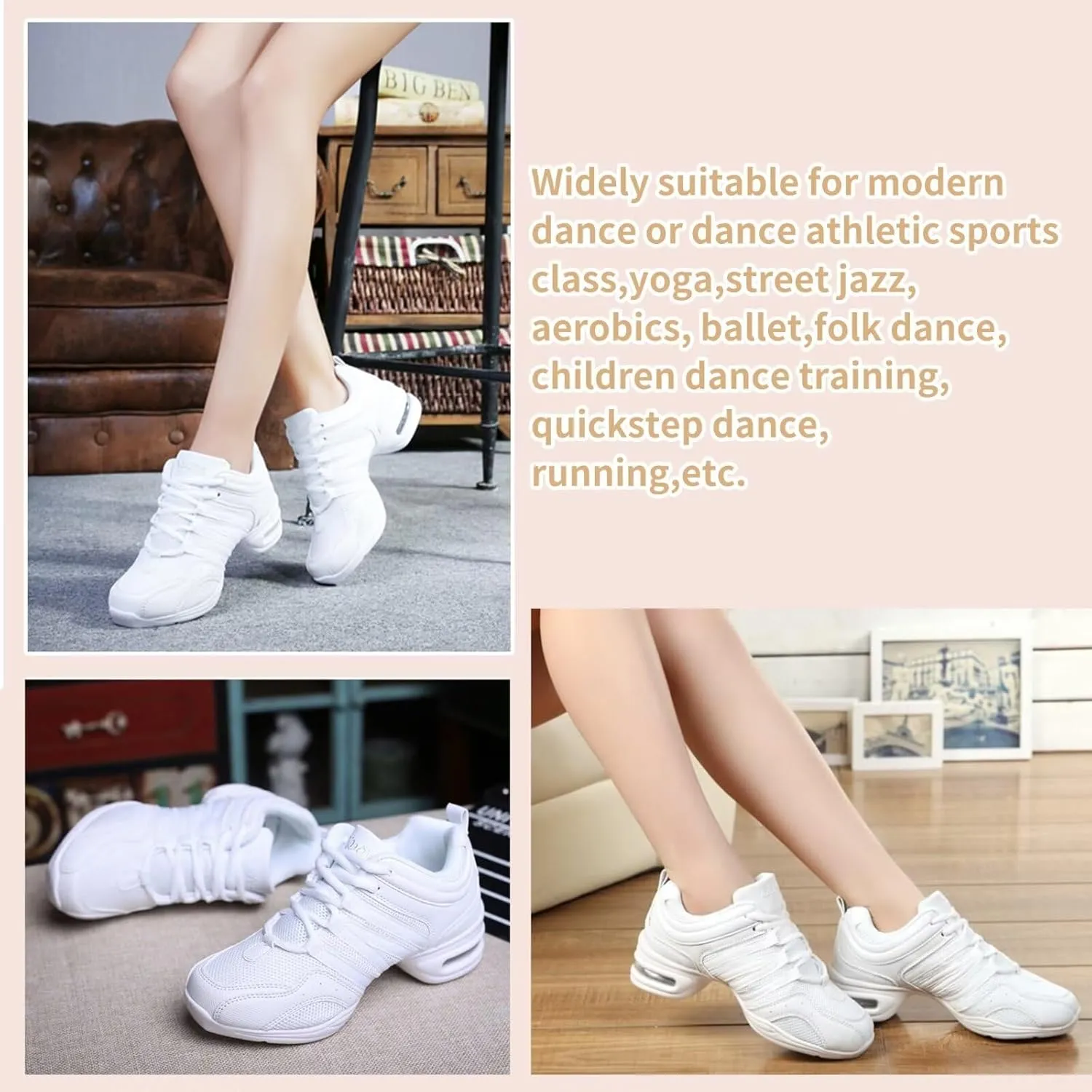 Women's Jazz Shoes Lace-up SneakersMesh Slip Thick Soled Jazz Dance Shoes Cushion Lady Girls Modern Breathable Air Cushion Split Sole Athletic Walking Dance Shoes